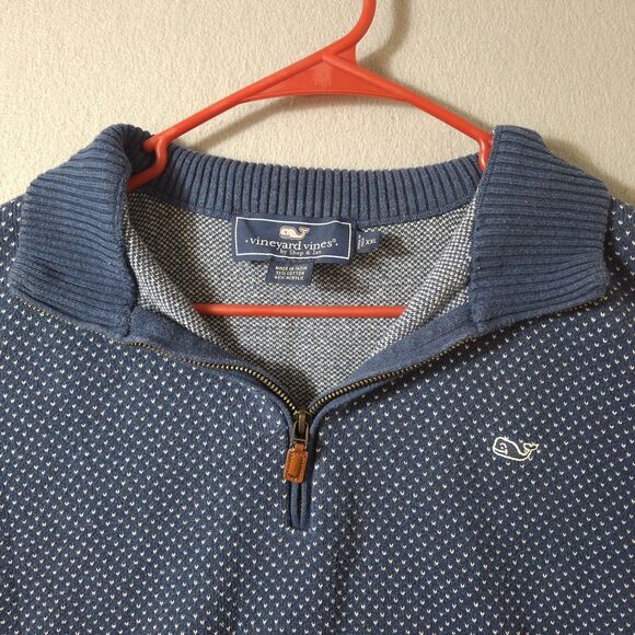 Vineyard Vines Birds Eye 1/4 Zip Sweater Men's XXL Deep Bay Heather Blue Preppy - Picture 3 of 7